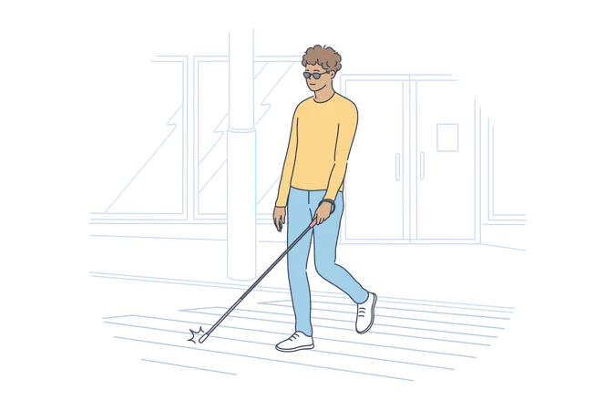 Blind man is crossing road  Illustration