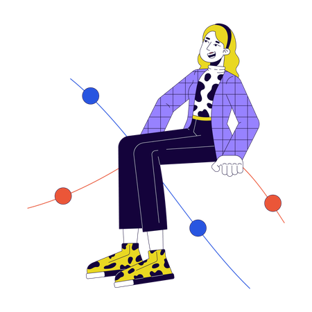 Blonde female sitting on charts  Illustration