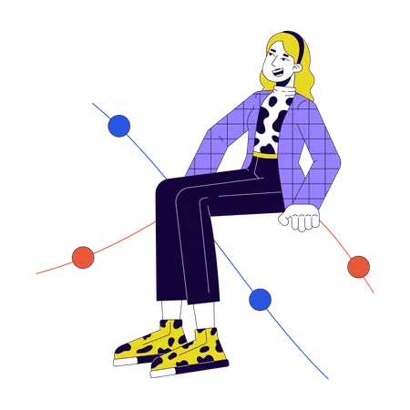 Blonde female sitting on charts  Illustration