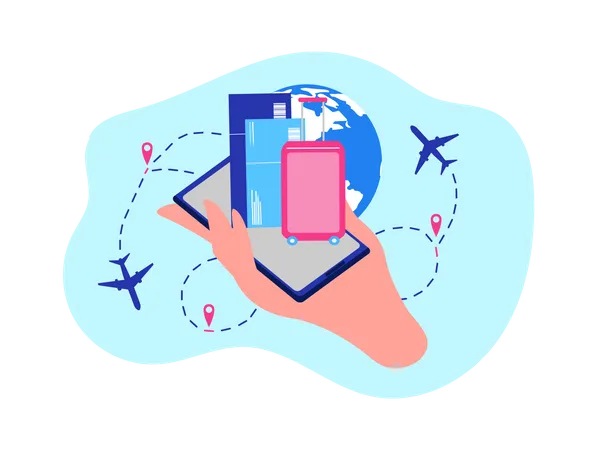 Booking Flight Tickets, Ordering Airline Company Online Services with Mobile Application  Illustration