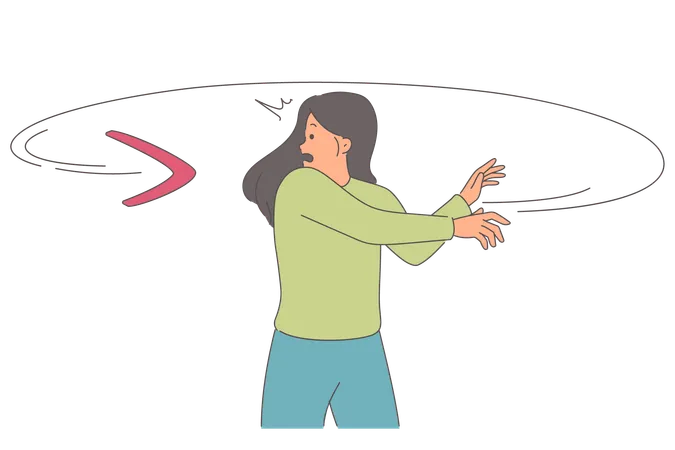 Boomerang overtakes woman  Illustration