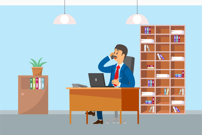 Boss Working in Office  Illustration