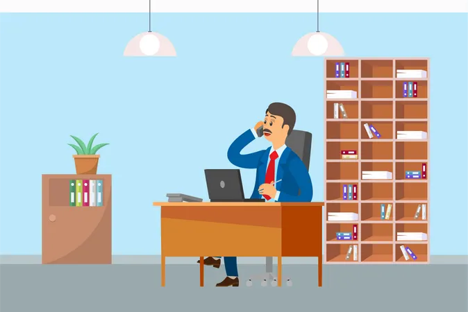 Boss Working in Office  Illustration