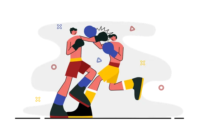 Boxers wearing red gloves in match  Illustration