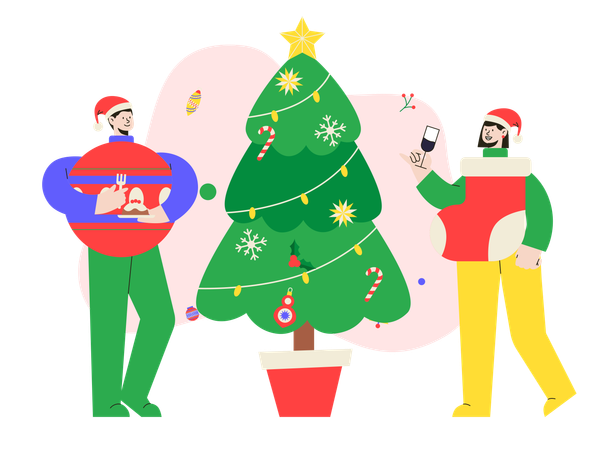 Boy and girl celebrating Christmas eve wearing Costumes  イラスト