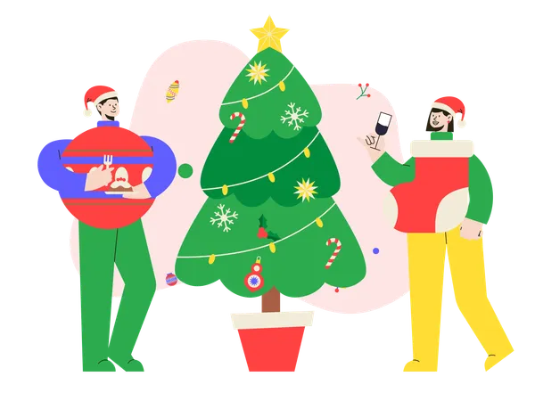 Boy and girl celebrating Christmas eve wearing Costumes  Illustration