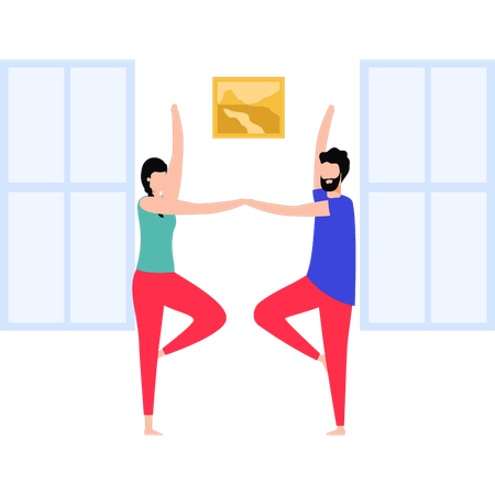 Boy and girl doing exercise  Illustration