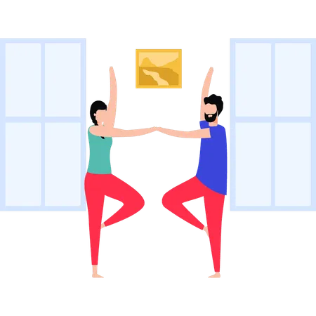 Boy and girl doing exercise  Illustration