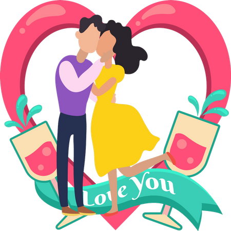 Boy and girl kissing on valentine day  Illustration