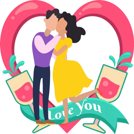 Boy and girl kissing on valentine day  Illustration