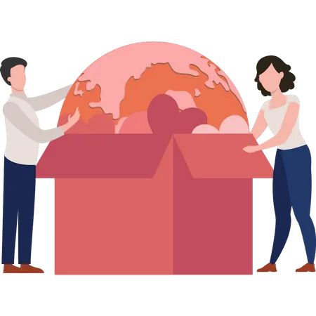 Boy and girl making global donations  Illustration