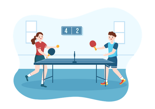 Boy and girl Playing Table Tennis  일러스트레이션