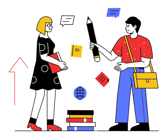 Boy and girl talking about educational process  Illustration