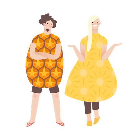 Boy and girl wearing fancy fruit dress  Illustration