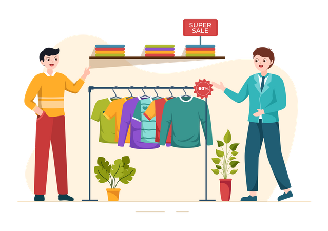 Boy buying clothes  Illustration