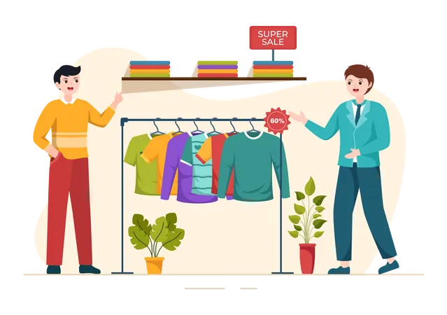 Boy buying clothes  Illustration