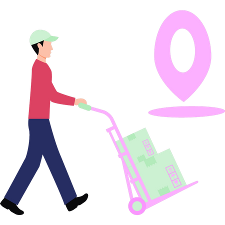 Boy carrying parcel trolley  Illustration