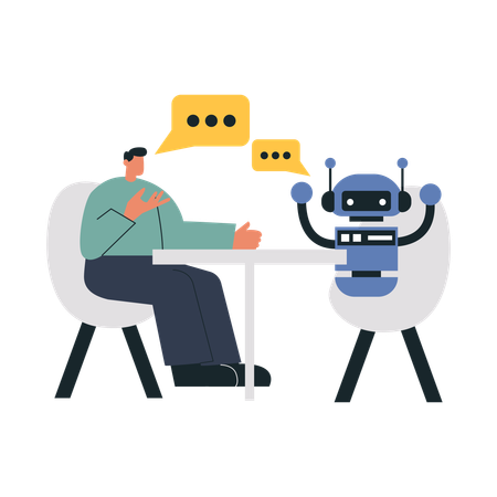 Boy chatting with AI robot  Illustration