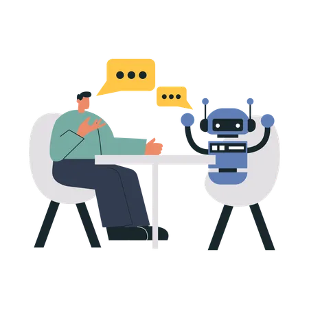 Boy chatting with AI robot  Illustration