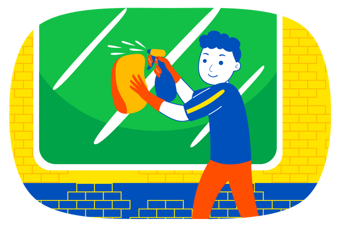 Boy cleaning glass  Illustration