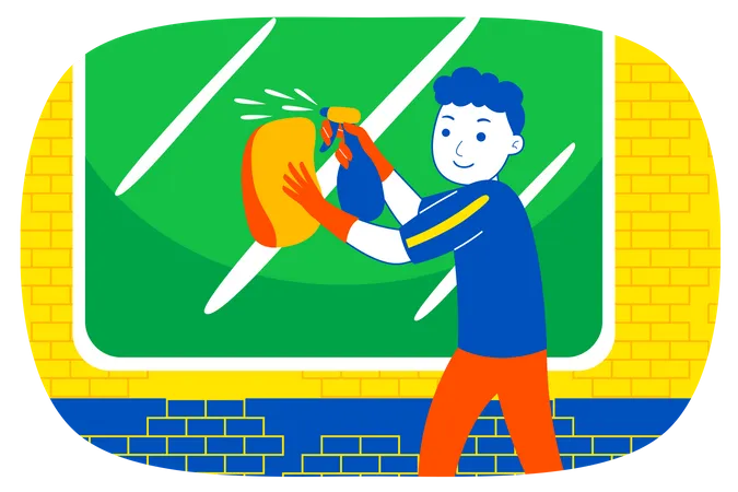 Boy cleaning glass  Illustration