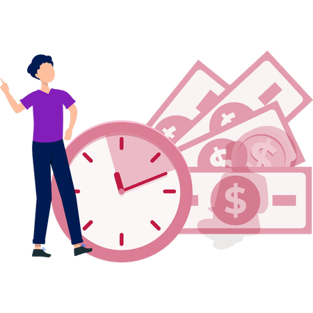 Boy dancing to get money on time  Illustration