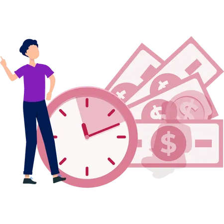 Boy dancing to get money on time  Illustration