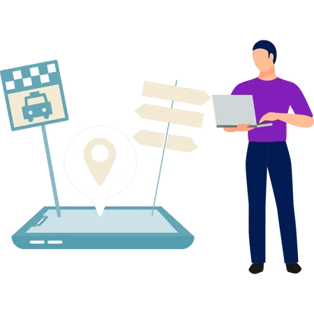 Boy displays digital navigation map  Illustration