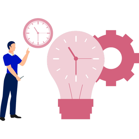 Boy doing changes in clock design  Illustration