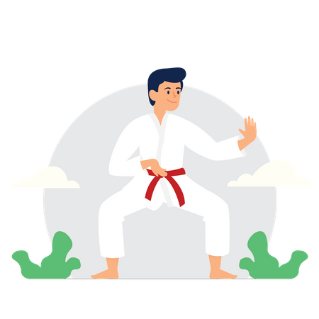 Boy doing Karate  イラスト