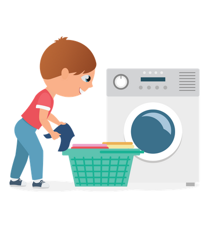 Boy doing laundry  Illustration