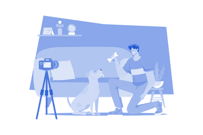 Boy doing live streaming of dog training  Illustration