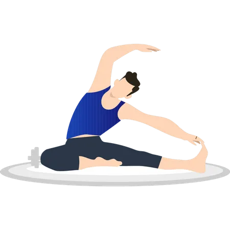 Boy doing stretching exercises  Illustration