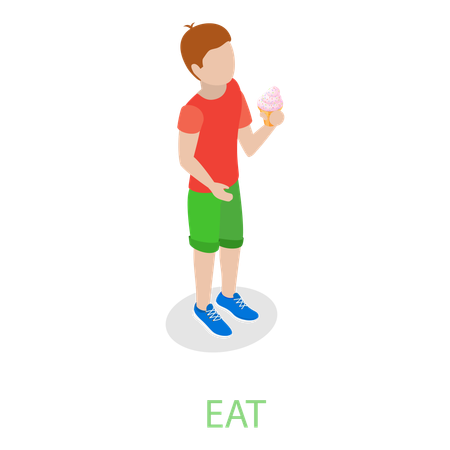 Boy eating ice cream cone  Illustration