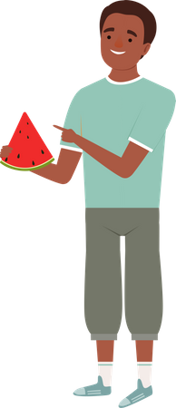 Boy eating watermelon  Illustration