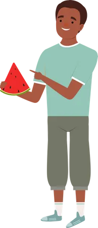 Boy eating watermelon  Illustration