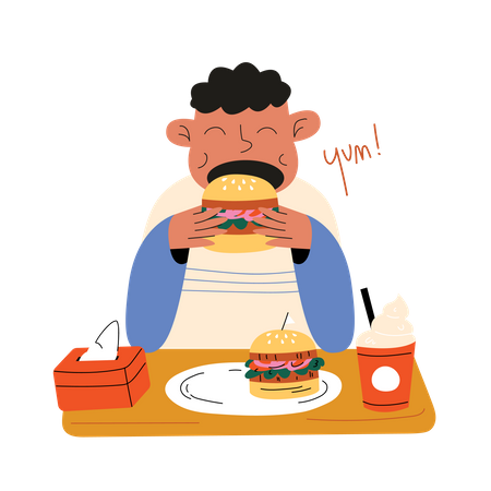 Boy Eats Hamburger  Illustration