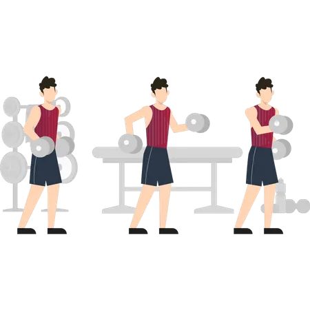 Boy exercising with dumbbells  イラスト