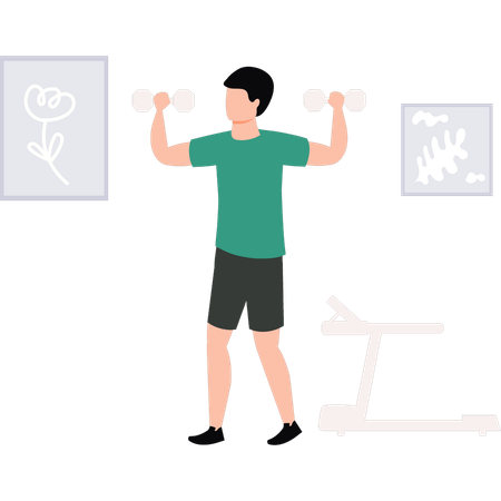 Boy exercising with dumbbells  Illustration