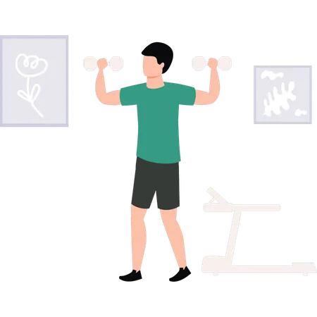 Boy exercising with dumbbells  Illustration