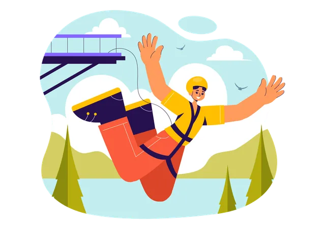 Boy experience Bungee Jumping  Illustration