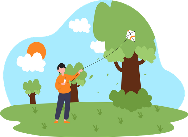 Boy flying kite  Illustration