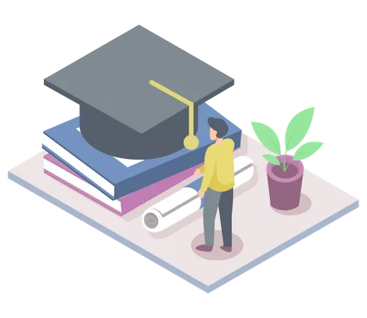 Boy getting online degree certificate  Illustration