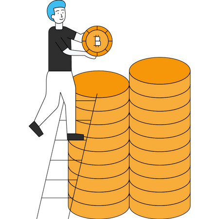 Boy getting profit from Bitcoin investment  Illustration