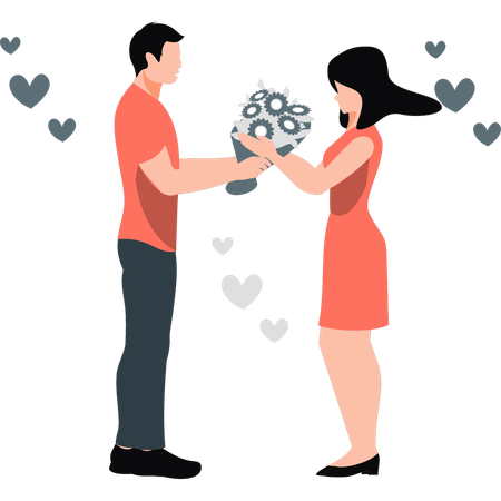 Boy giving bouquet to girl  Illustration