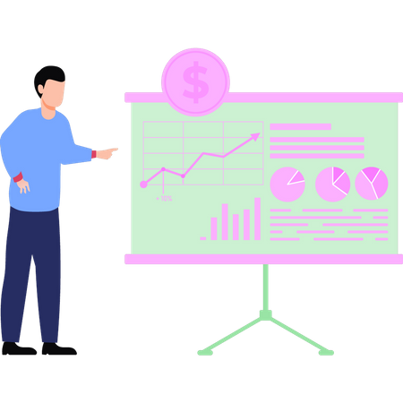 Boy giving dollar chart graph presentation  イラスト