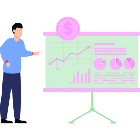 Boy giving dollar chart graph presentation  イラスト