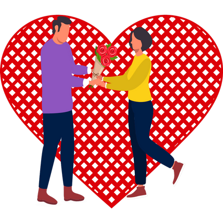 Boy giving flowers to girl on Valentine's Day  Illustration