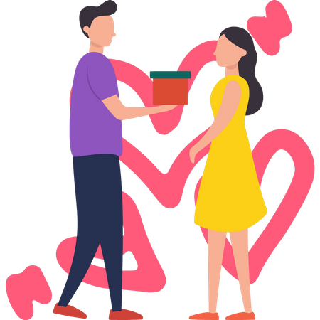 Boy giving gift to girl on Valentine's Day  Illustration