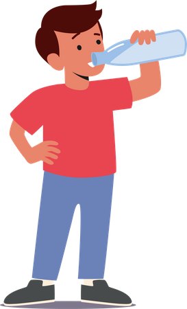 Boy gulping water from bottle  イラスト